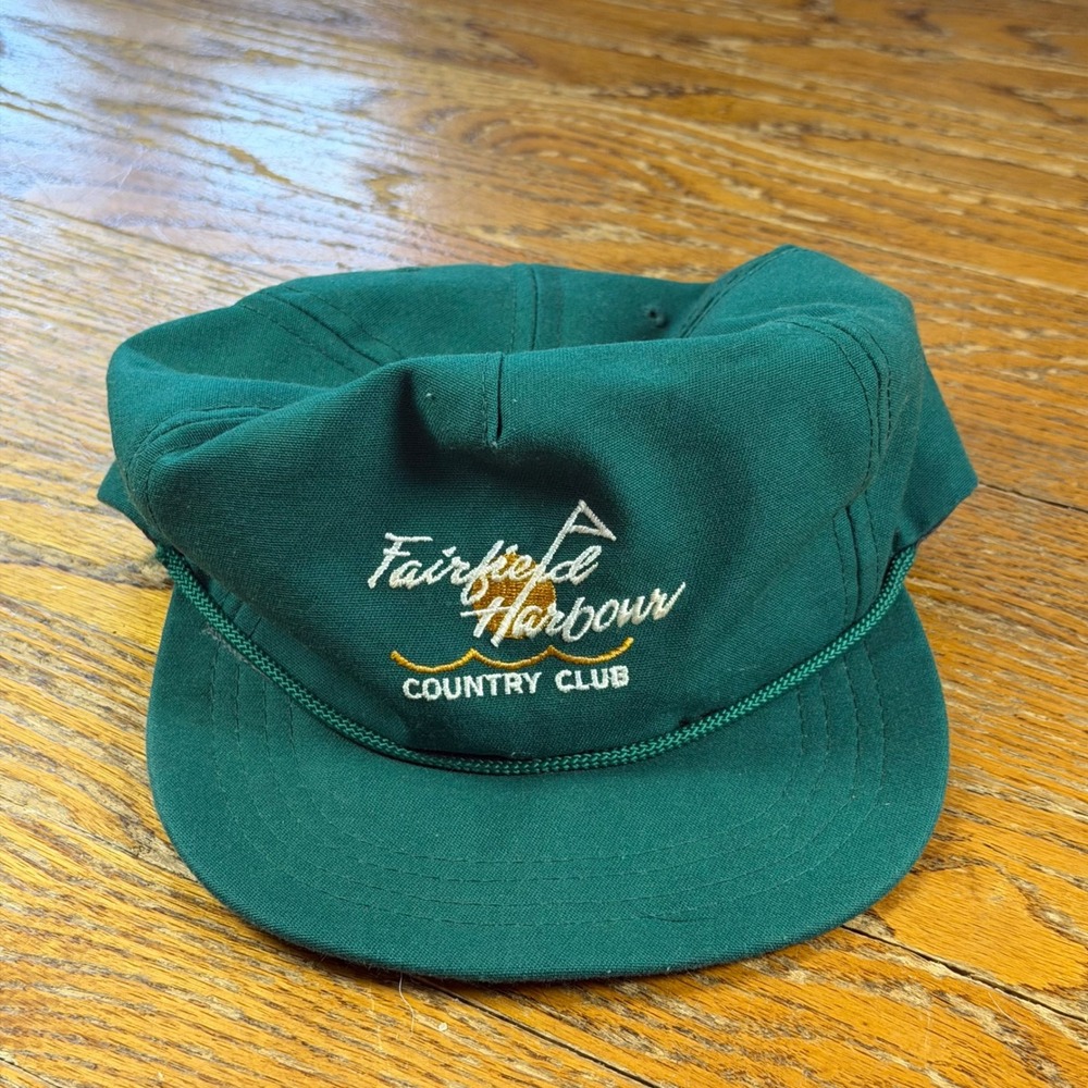 Vintage Golf Fairfield Harbour Country Club Rope Hat Green Made in USA Strapback